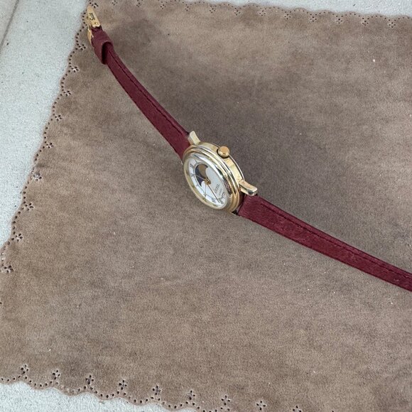 Vintage French Axcess Moon Phase w/Date Mother of Pearl Face Watch